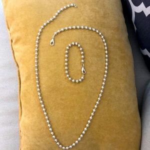 Silver color bead necklace and matching bracelet